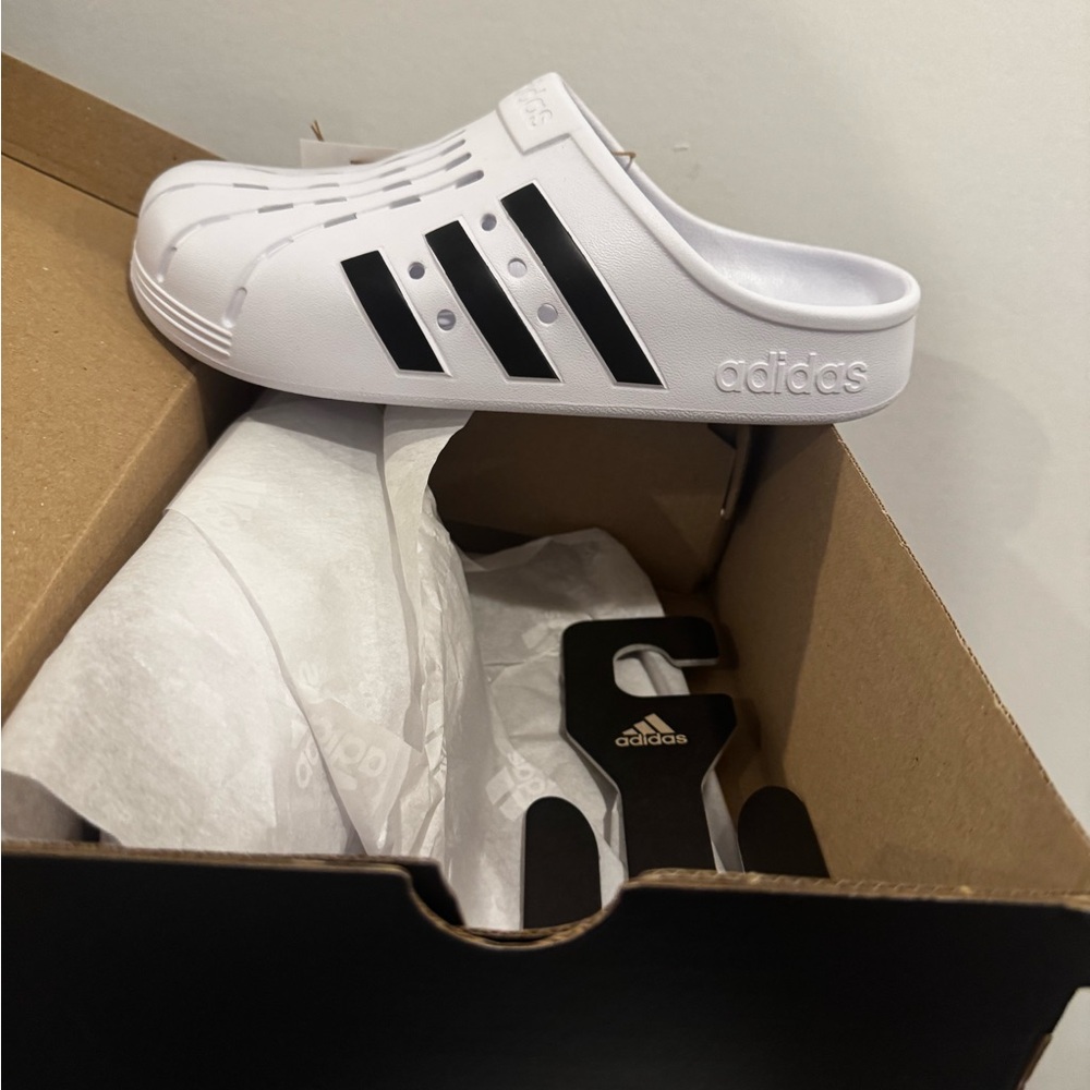 Adidas White and Black Casual Slip-Ons